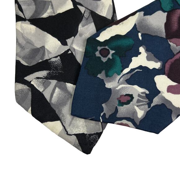 Pierre Cardin Abstract Tie Bundle 100% Silk Black White Burgundy Blue Green 60" - Picture 1 of 12